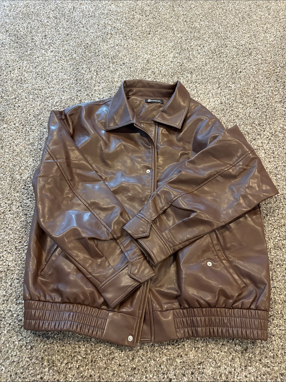 Women's Brown Faux Leather Jacket - Classic Collared Bomber